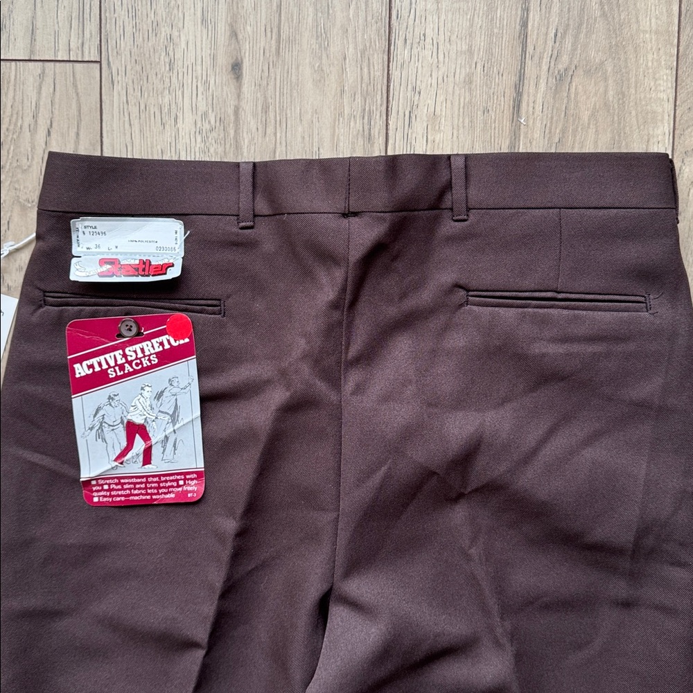 NWT Vintage 70s Statler Brown Polyester Flare Slacks Pants W36 Made in USA